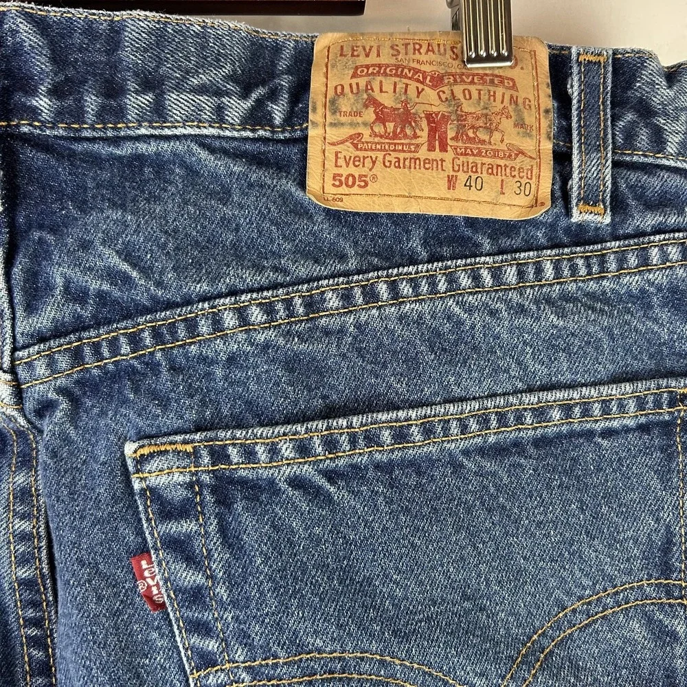 Vtg Levis 505 Jeans Mens 40x30 38x30 Blue Denim Regular Fit Straight Leg USA 90s